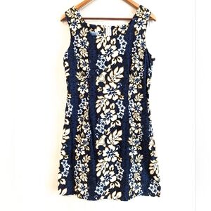 HAWAIIAN VINTAGE Women's tropical aloha navy & white floral mini sheath dress